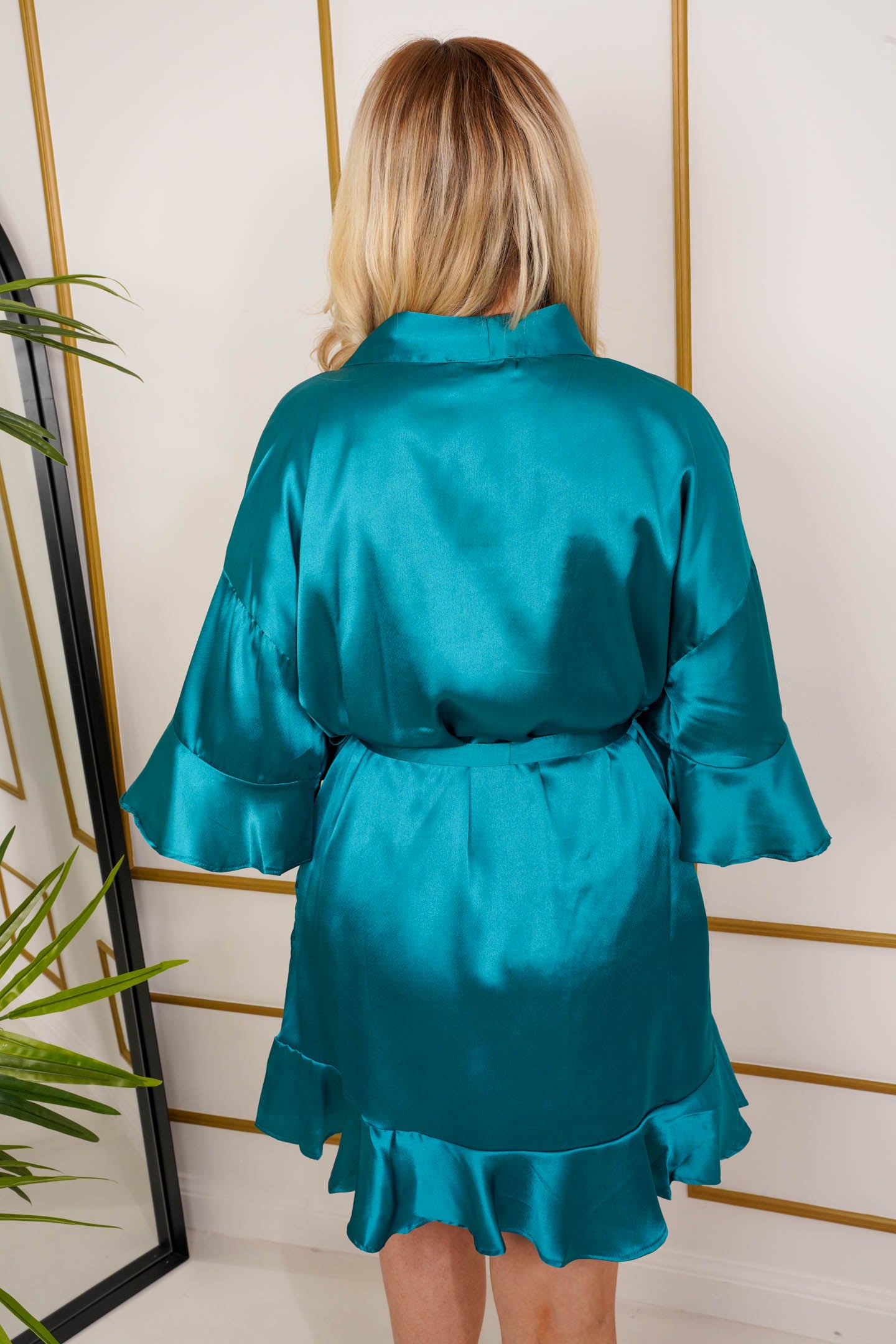 The Adriana – Teal Satin Dressing Gown: Angelic and Glamorous